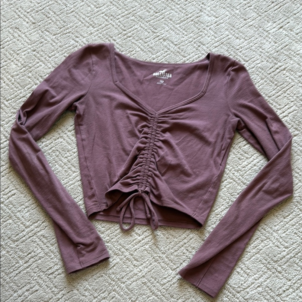 Hollister Purple Long Sleeve Ruched Crop Blouse